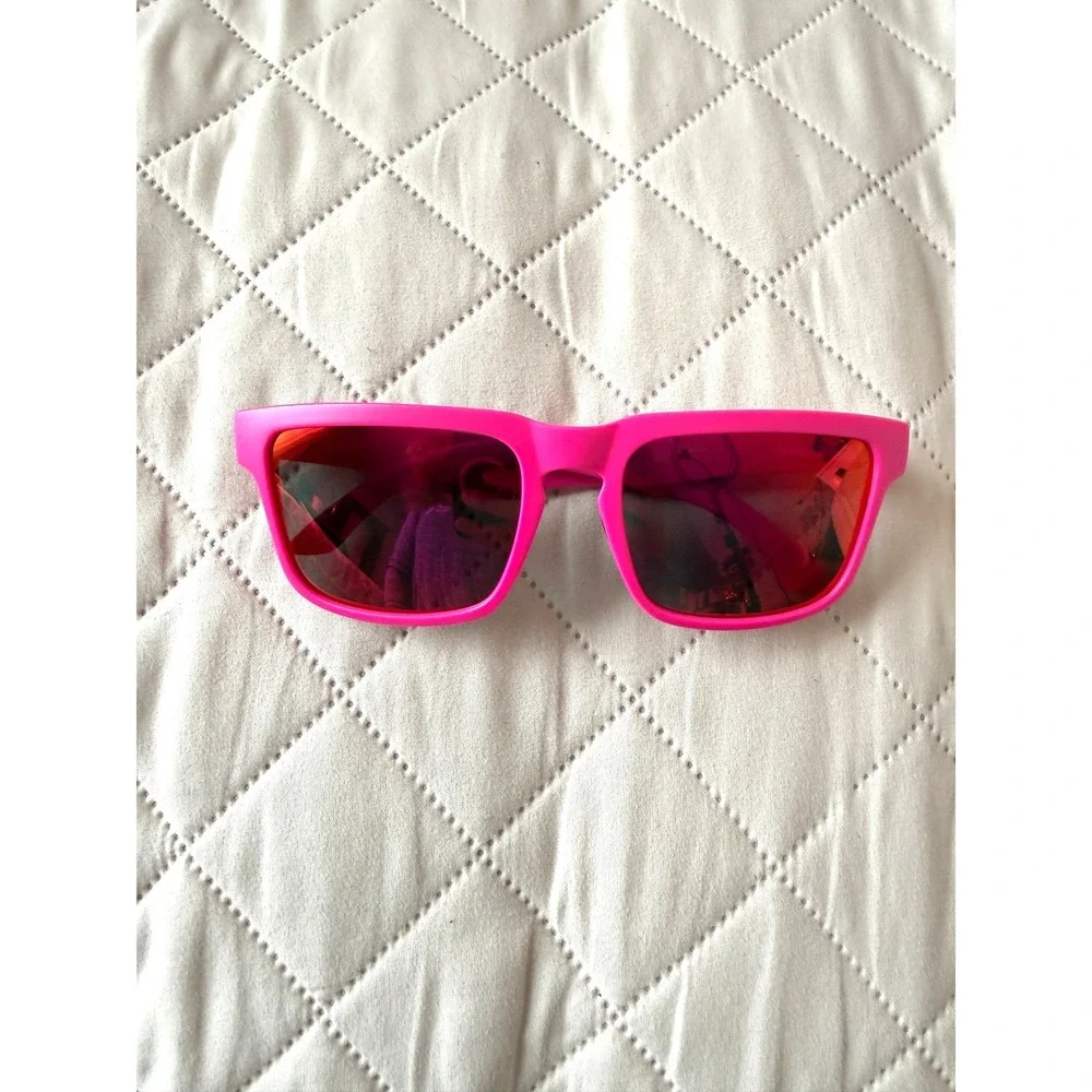 KDEAM Polarized Sunglasses Hot Pink Matte Square Frame Mirrored Lens UV400